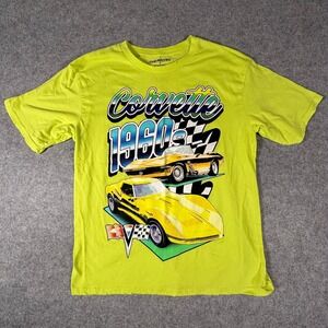Chemistry Corvette T-Shirt Mens Small Neon Yellow 1960s Graphic Distressed